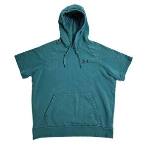 Under Armour Men's Large Short Sleeve Hoodie Sweatshirt Gym Green ColdGear Loose